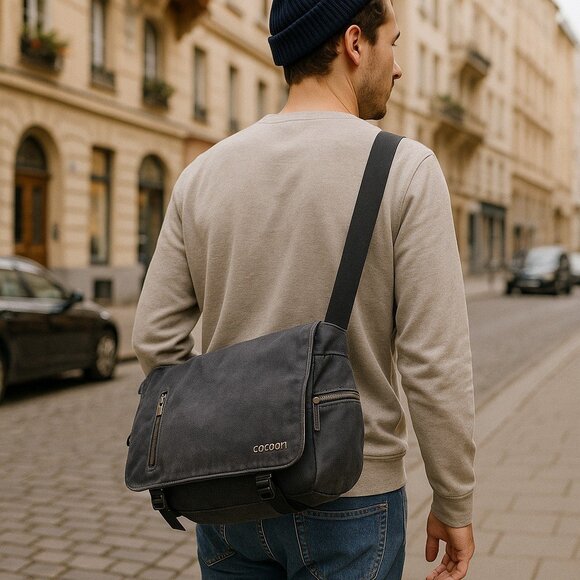 Cocoon Gray Canvas Messenger Bag w/ GRID-IT® Tech OrganizerUnisex Crossbody L